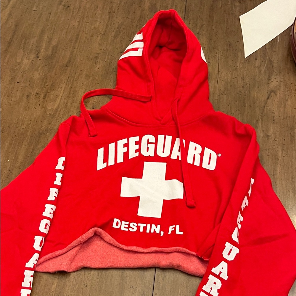 Red Lifeguard Cropped Hoodie